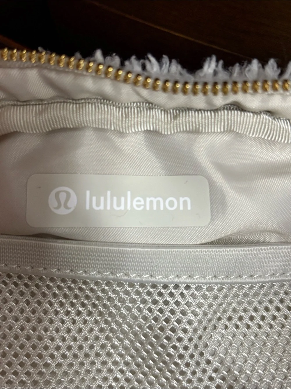 lululemon athletica Cream Sherpa Crossbody Belt Bag with Gold Accent